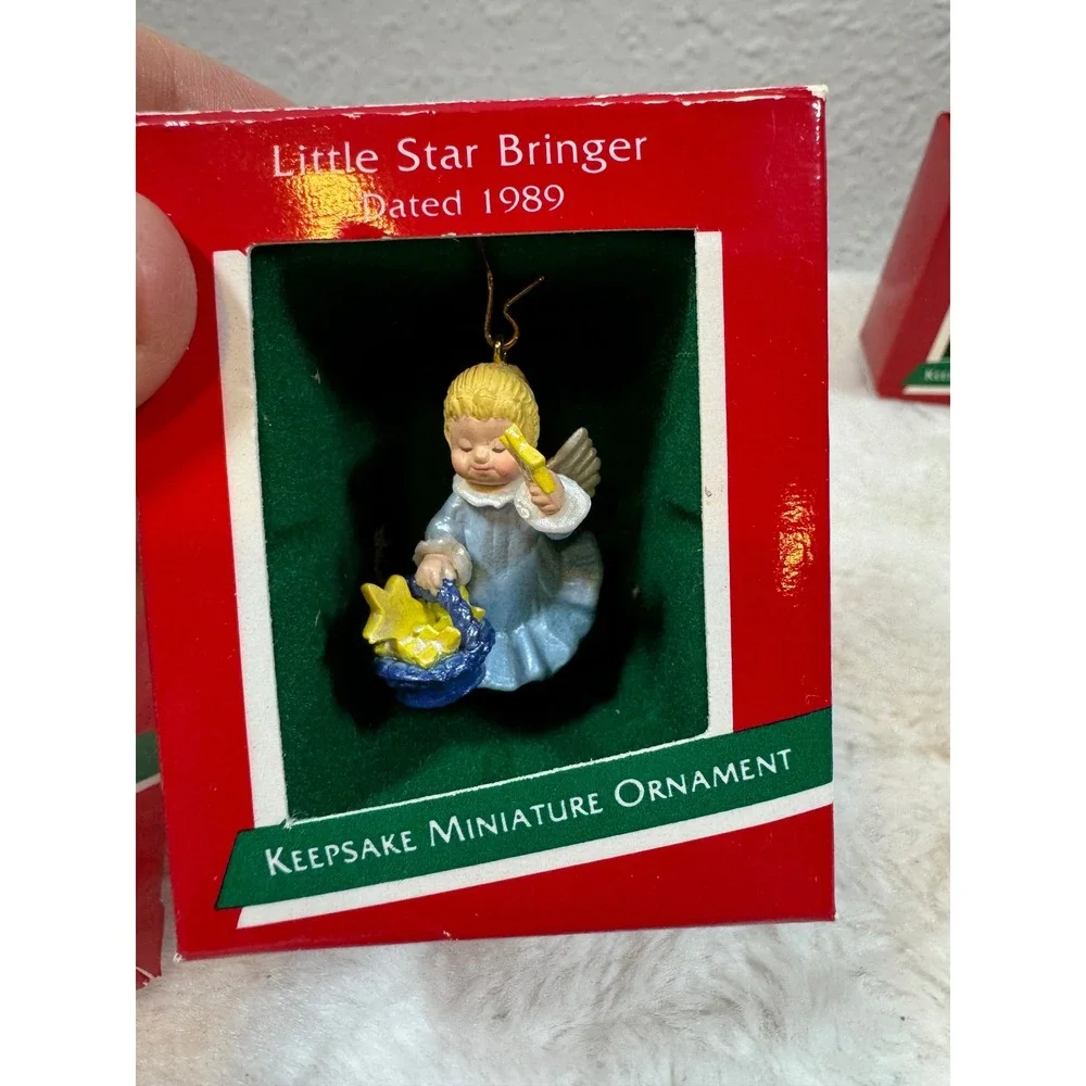 Lot of 5 Vintage 1989 Hallmark Keepsake Miniature Ornaments Angel Bunny Reindeer